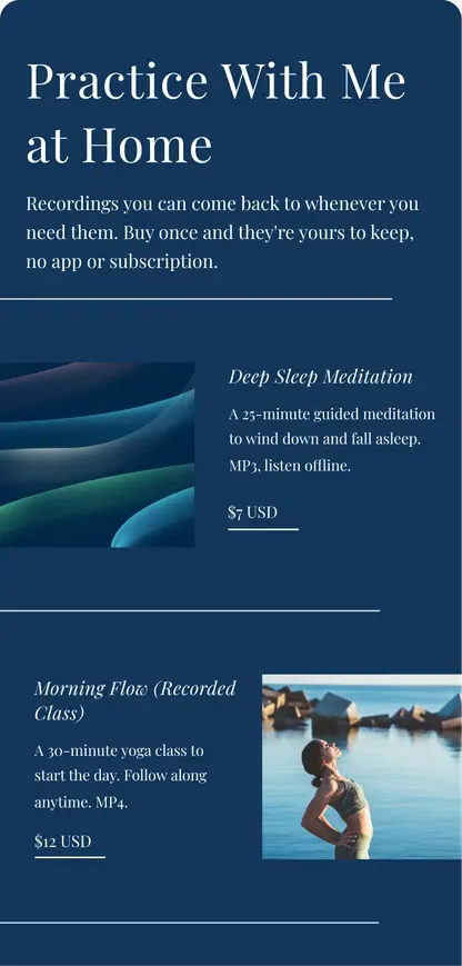 Sell Card store selling meditations and yoga classes
