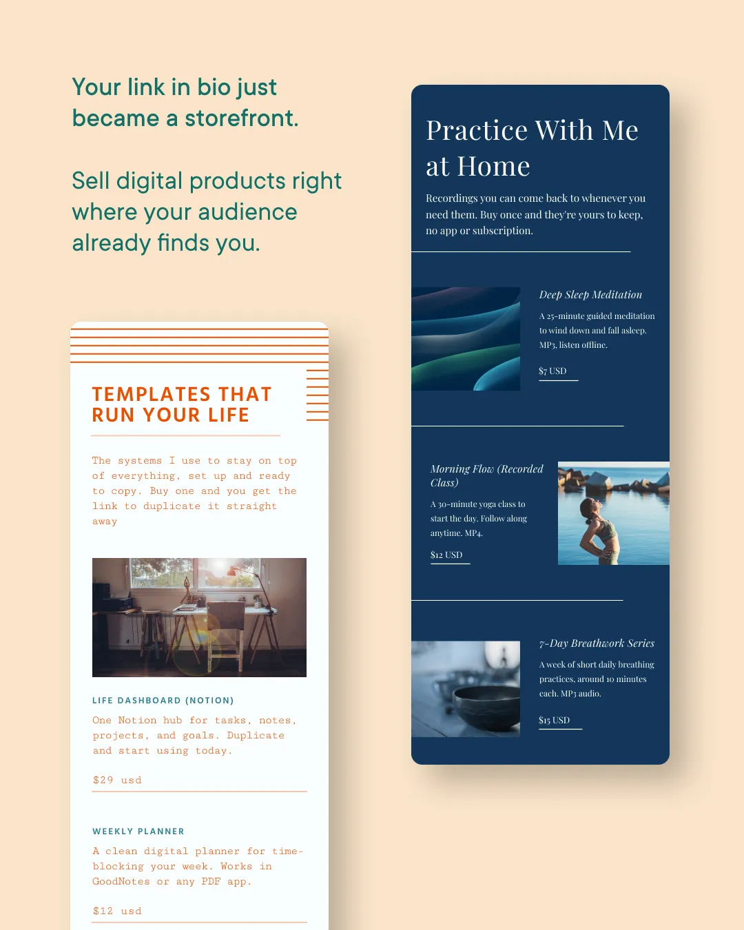 Stores selling productivity templates and recorded classes